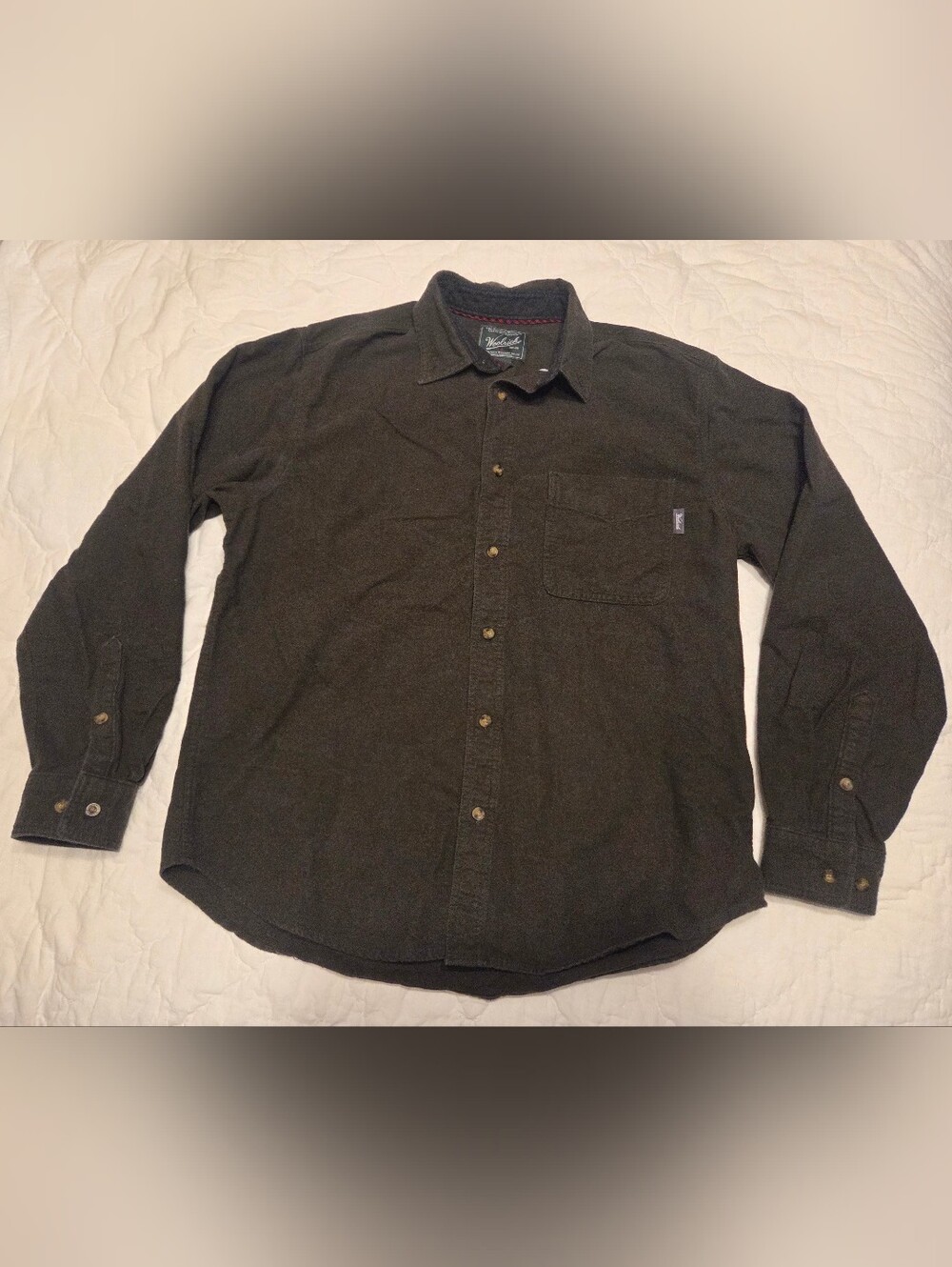 Woolrich Men’s Heavyweight Cotton Chamois Flannel Shirt - Dark Olive Large NWOT